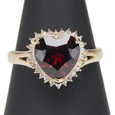 K18YG イエローゴールド ガーネット ダイヤ0.17ct ハート モチーフ リング 指輪 レディース 15号 【中古】